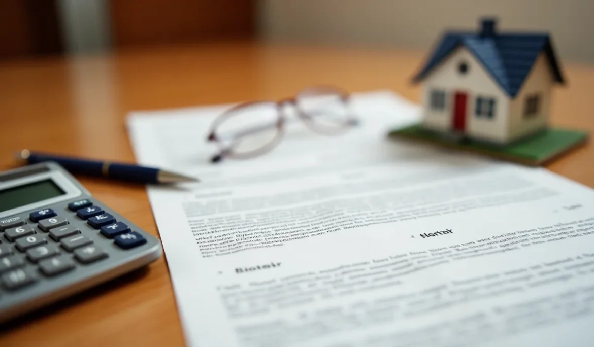 Koszty zakupu mieszkania - dokumenty i kalkulator na biurku notariusza